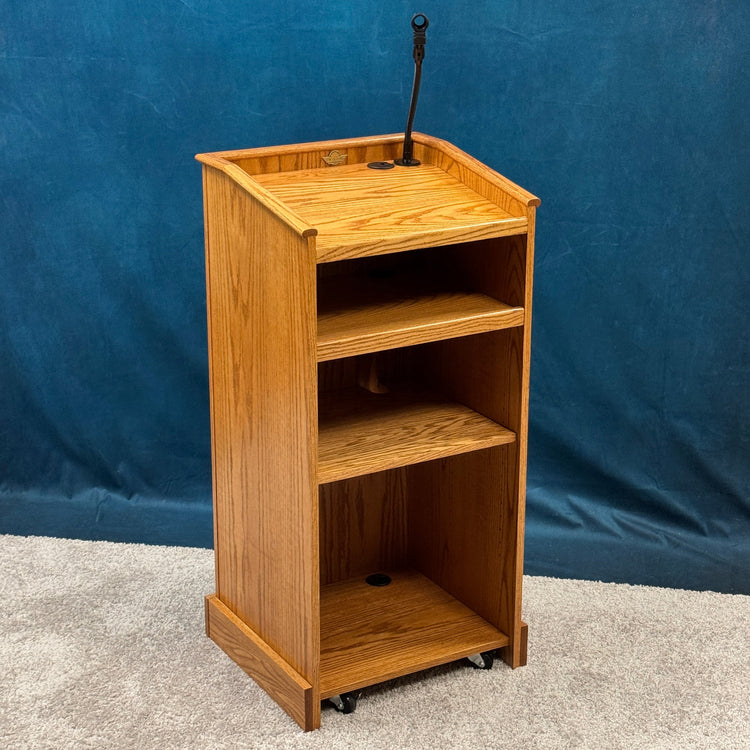 Graduate™ Podium GRAD411 – Solid Oak Wood Lectern with Shelves & Casters