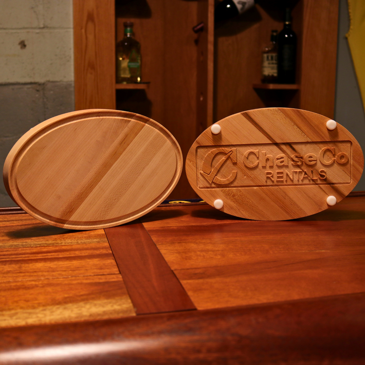 Handcrafted Character Maple cutting board with juice grooves, food-safe finish, and custom engraving options. Made in the USA.