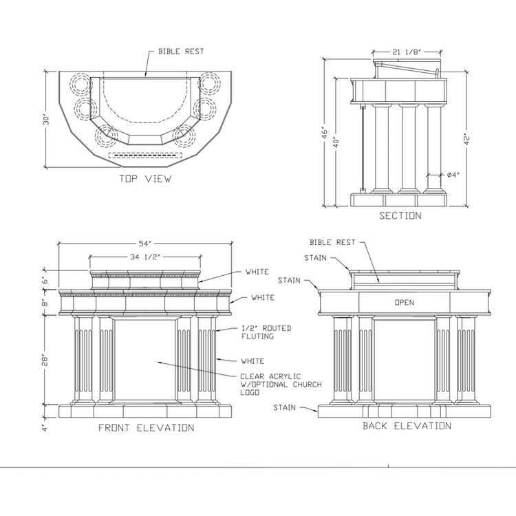 Modern Church Wood Custom Pulpit #8302