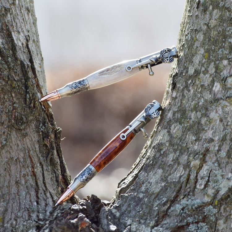 Handcrafted Bolt Action Ballpoint Pen with Deer Antler & Bullet Tip