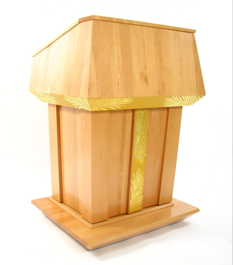 Presidential Plus Lift Large Height Adjustable Podium, featuring a solid wood construction with a sleek, polished finish.