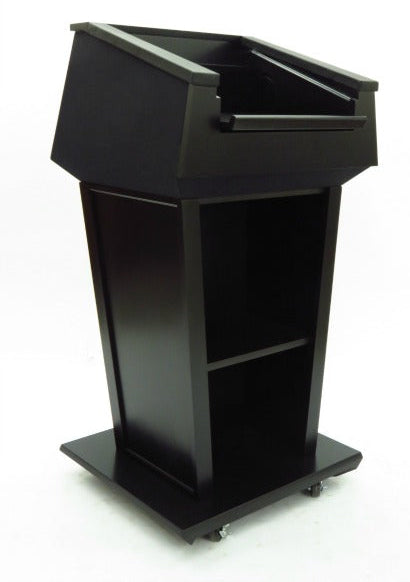 Presidential Plus™ Anti-Ballistic Lectern, designed with enhanced security features, featuring a sleek, solid wood construction with a polished finish. This durable lectern provides a professional, commanding presence while offering ballistic protection, making it ideal for high-security environments and formal settings." protective podium american podium durable security podium bulletproof podium