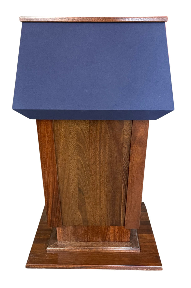 Presidential Plus Lift Large Height Adjustable Podium, featuring a solid wood construction with a sleek, polished finish. This versatile podium offers easy height adjustment, providing comfort and flexibility for a wide range of users in professional and formal settings." American made podium durable podium height adjustable podium