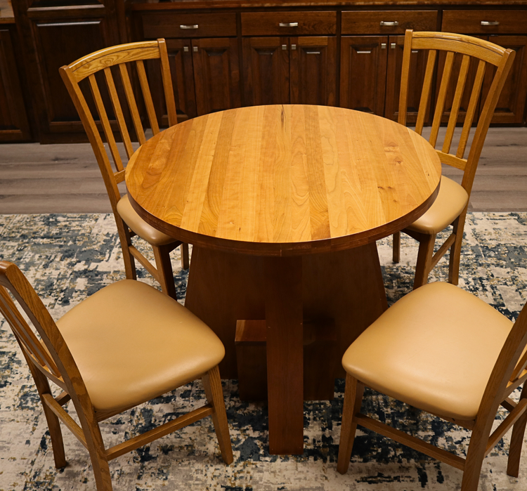 Handcrafted solid cherry wood round collaboration table, 34.5-inch diameter, perfect for executive offices, boardrooms, and upscale workspaces.