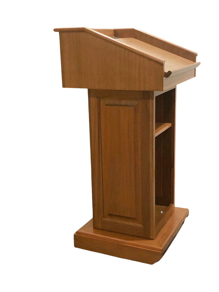 Counselor Swivel™ Podium with 45-degree swivel mechanism, adjustable work surface, and premium hardwood construction.