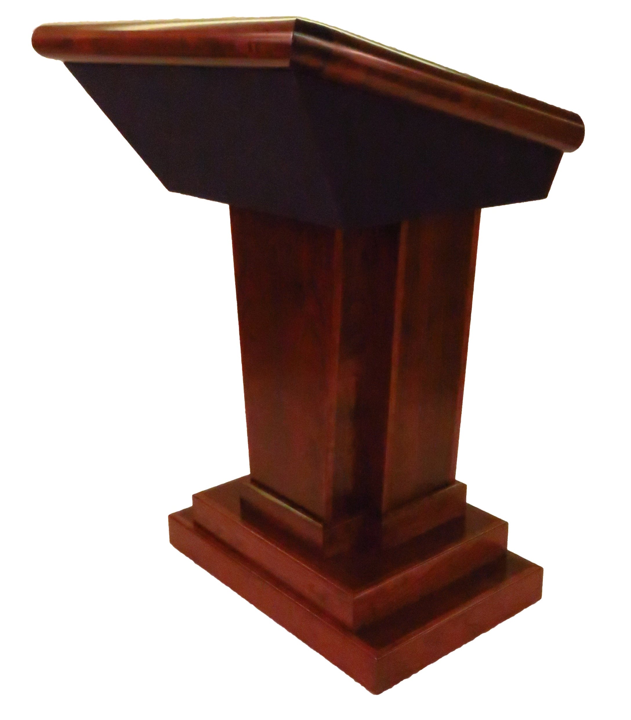 Handcrafted Titan Lectern with solid wood trim, large work surface, XLR ports, and hidden book storage, built for professional presentations.