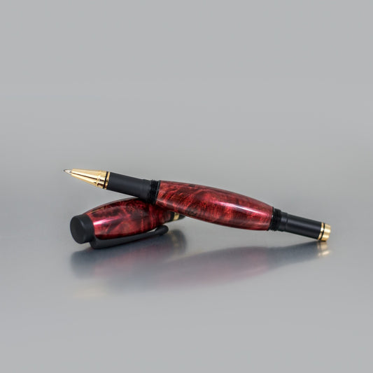 Handcrafted colored Buckeye Burl executive rollerball pen with sleek metal body