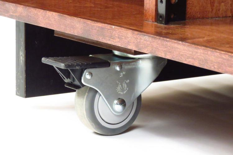 Handcrafted multimedia lectern cart with locking storage, rack rails, cable management, and mobility. Ideal for schools and training centers.