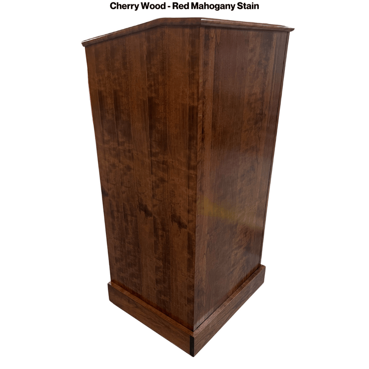 Collegiate™ CPD677 podium, handcrafted from cherry with pullout shelf, wire management, and hidden casters for easy mobility.