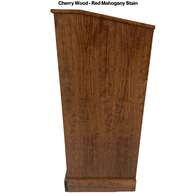 Collegiate™ CPD677 podium, handcrafted from cherry with pullout shelf, wire management, and hidden casters for easy mobility.