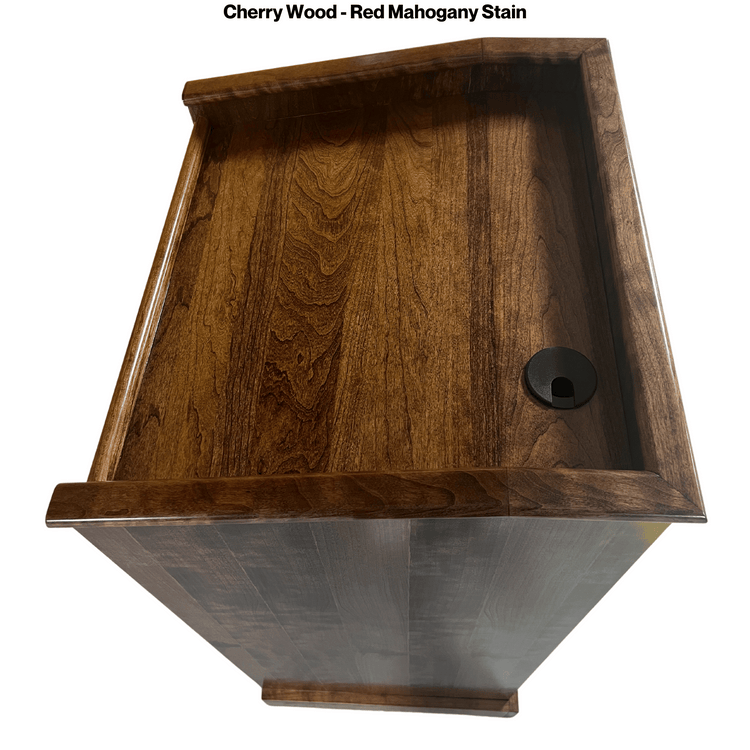 Collegiate™ CPD677 podium, handcrafted from cherry with pullout shelf, wire management, and hidden casters for easy mobility.