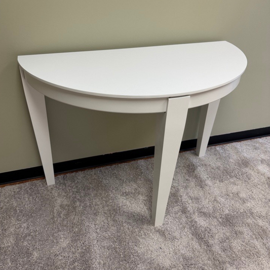 White Half-Round Office Table – Modern Character Maple Construction, Space-Saving Design for Small Offices, Meeting Rooms, and Reception Areas, with Scratch-Resistant Laminate Surface for Durability