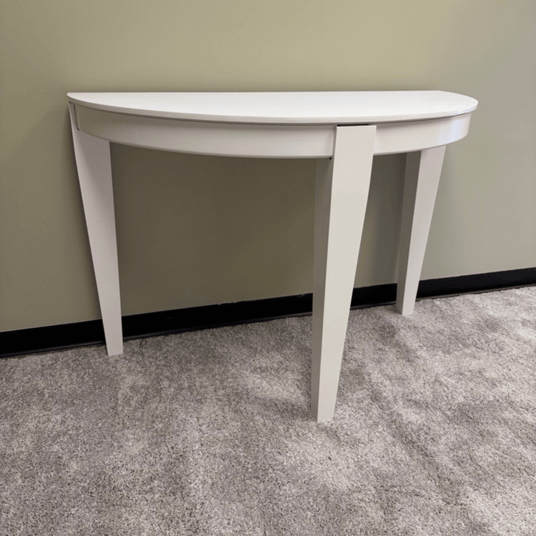 White Half-Round Office Table – Modern Character Maple Construction, Space-Saving Design for Small Offices, Meeting Rooms, and Reception Areas, with Scratch-Resistant Laminate Surface for Durability
