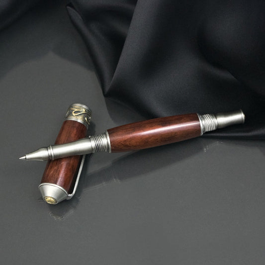 Handcrafted Figured Katalox rollerball pen with precious metal body