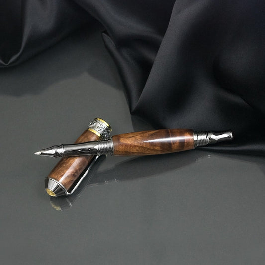 Handcrafted Walnut rollerball pen with precious metal body