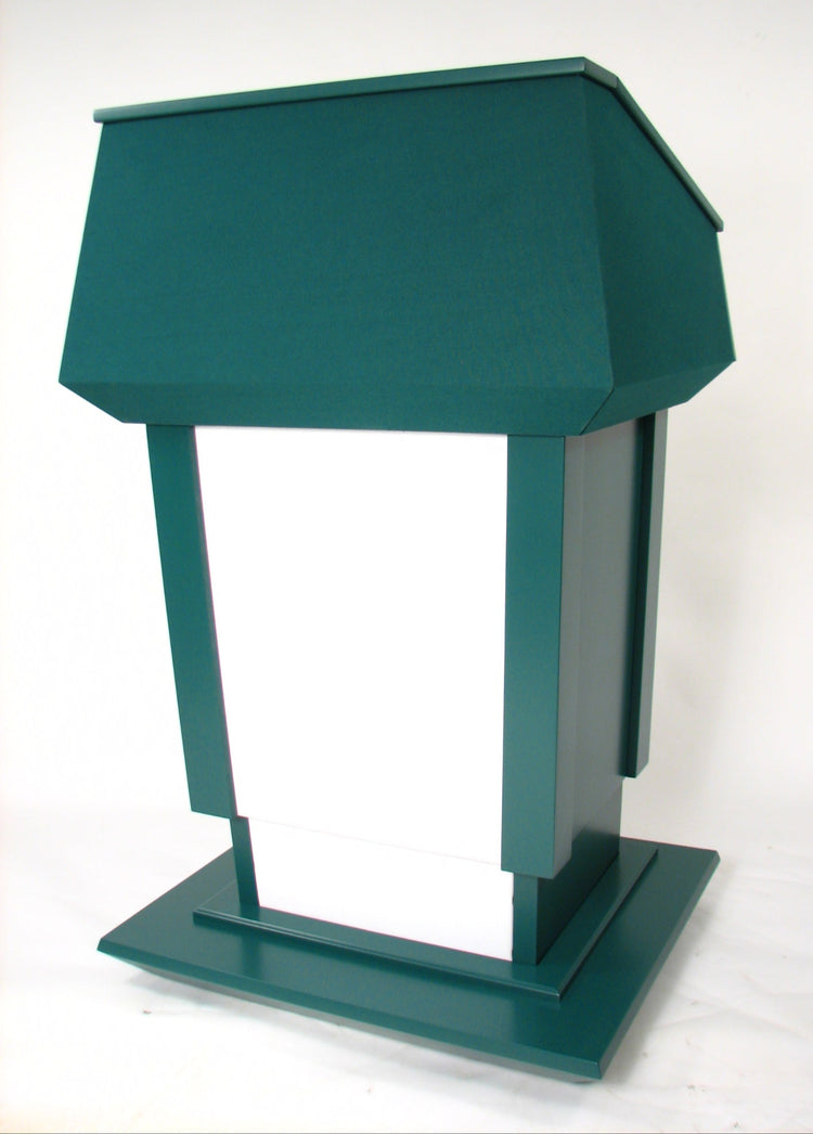Presidential Plus Lift Large Height Adjustable Podium, featuring a solid wood construction with a sleek, polished finish.