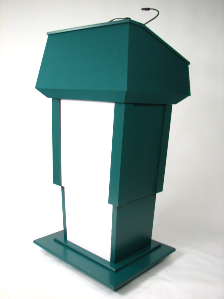 Presidential Plus Lift Large Height Adjustable Podium, featuring a solid wood construction with a sleek, polished finish.
