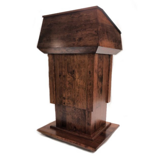 Presidential Plus Lift Large Height Adjustable Podium, featuring a solid wood construction with a sleek, polished finish.