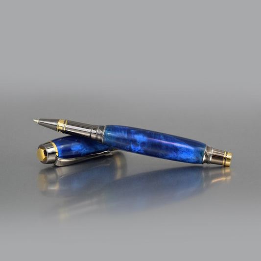 Handcrafted sapphire acrylic executive rollerball pen with sleek metal body