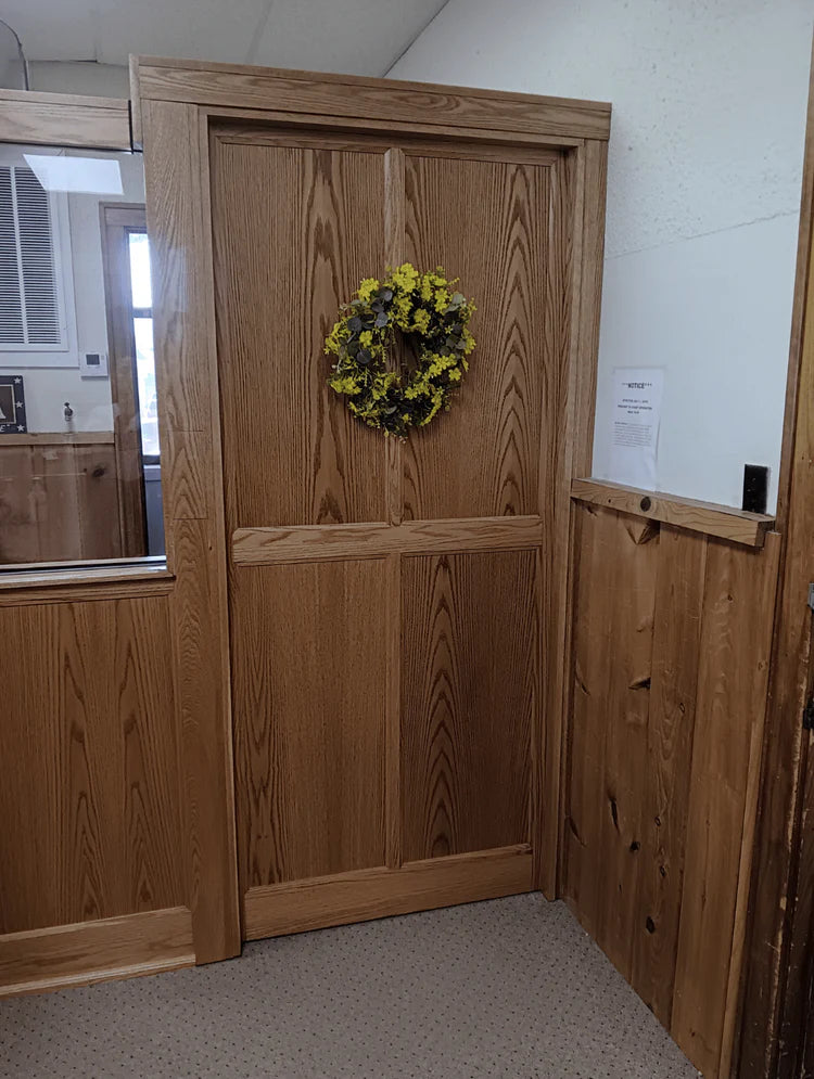 Slab Door – Solid wood bullet-resistant door with NIJ Level 3 steel core for maximum security and privacy. No window included.