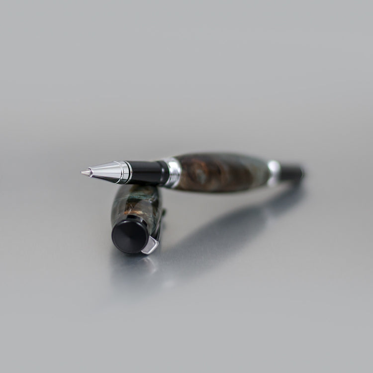 Heirloom-quality Buckeye Burl rollerball pen with refillable ink