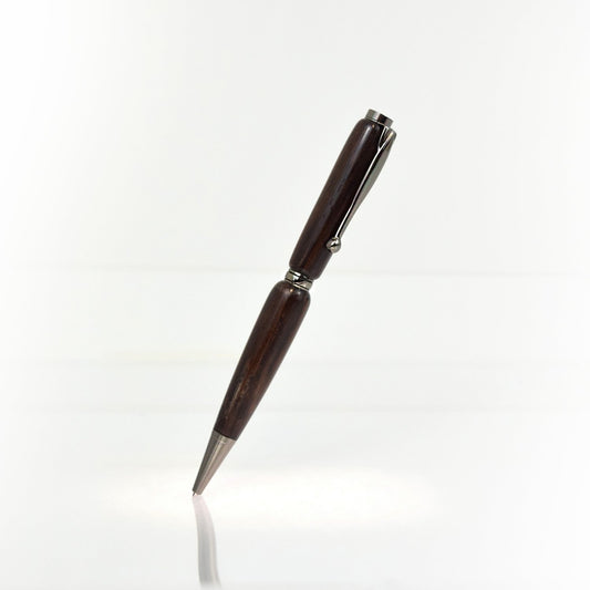 Handcrafted Wenge wood pen with high-gloss finish and refillable black ballpoint ink insert