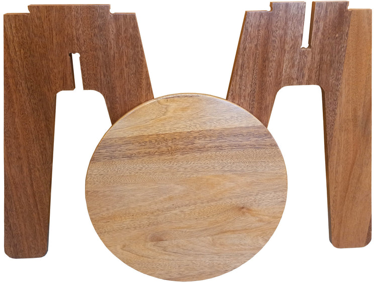 Portable solid mahogany side table for camping, poolside, and outdoor use with lightweight, sturdy design.