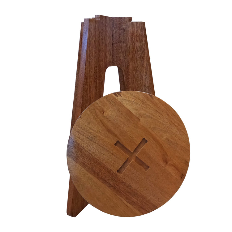 Portable solid mahogany side table for camping, poolside, and outdoor use with lightweight, sturdy design.