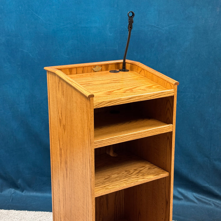 Graduate™ Podium GRAD411 – Solid Oak Wood Lectern with Shelves & Casters