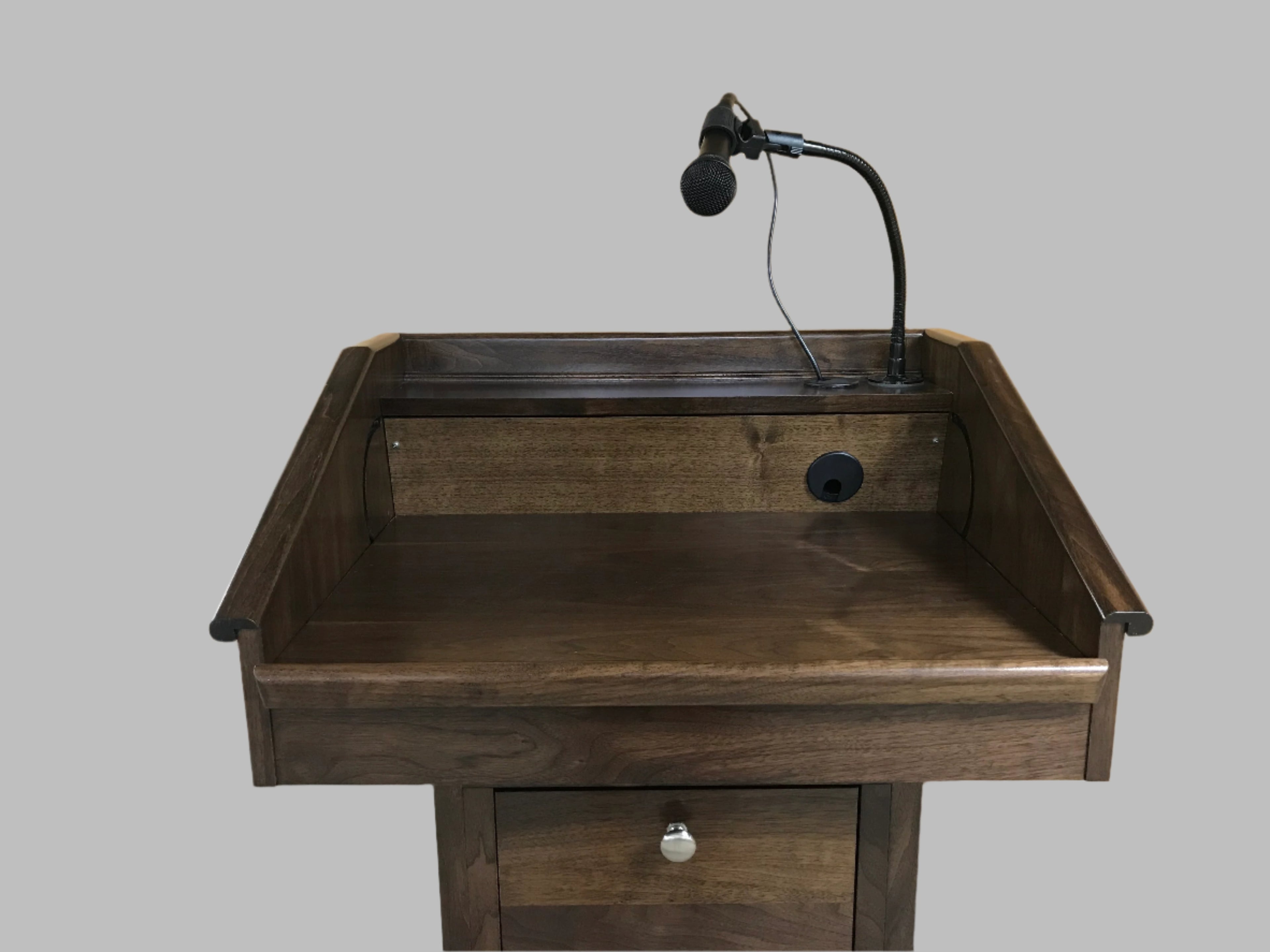 Microphone and mount setup for WonderOne podiums and lecterns. 
