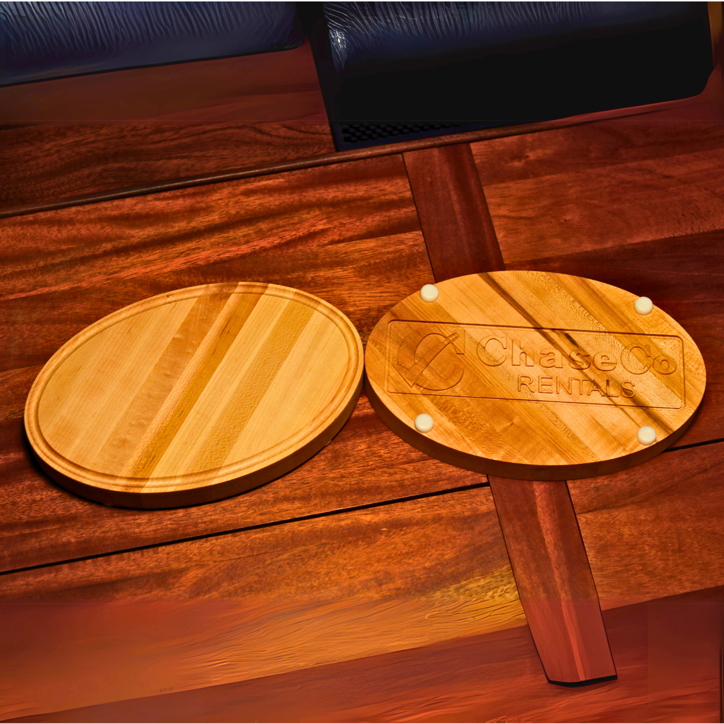 Handcrafted Character Maple cutting board with juice grooves, food-safe finish, and custom engraving options. Made in the USA.