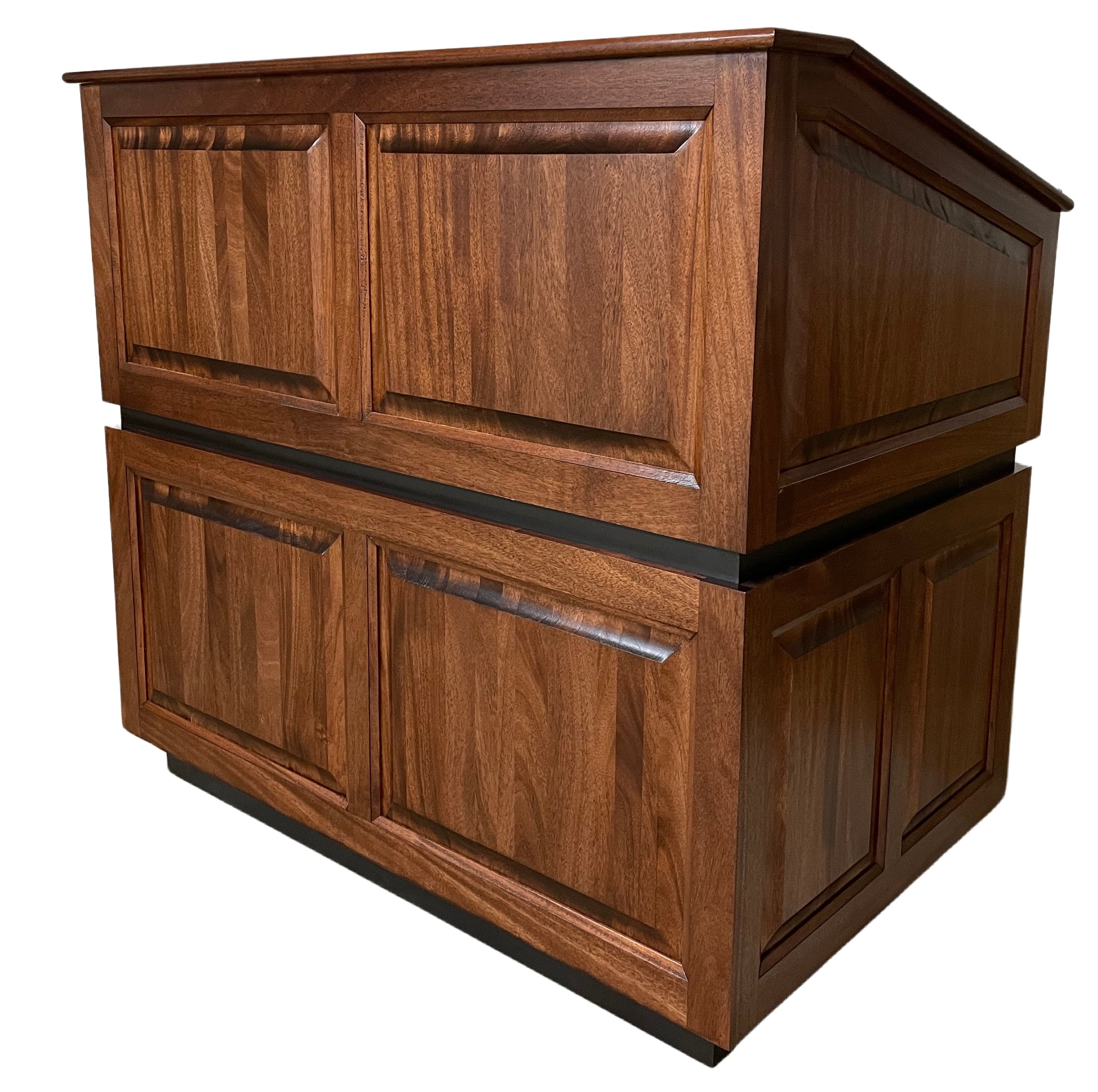 Ambassador™ multimedia lectern with solid wood construction, storage bays, customizable features, and a double-width work surface.