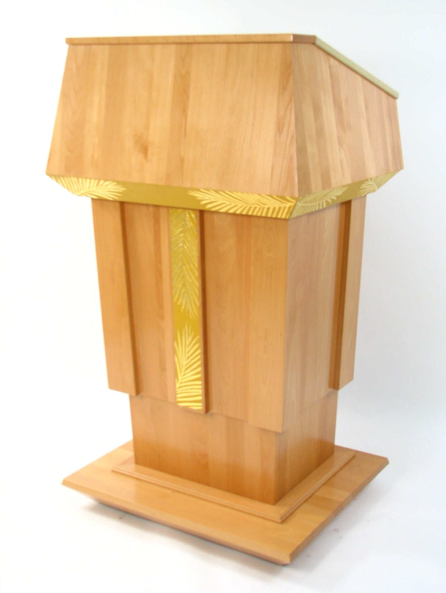 Presidential Plus Lift Large Height Adjustable Podium, featuring a solid wood construction with a sleek, polished finish. 
