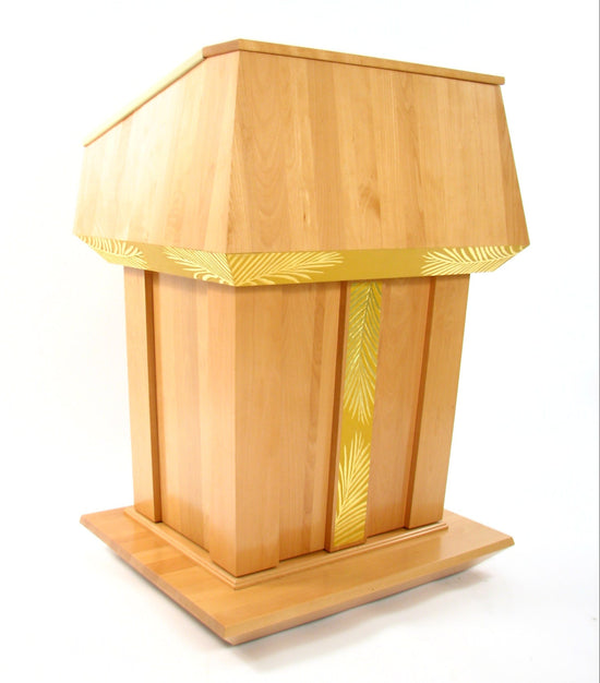 Presidential Plus Lift Large Height Adjustable Podium, featuring a solid wood construction with a sleek, polished finish. 