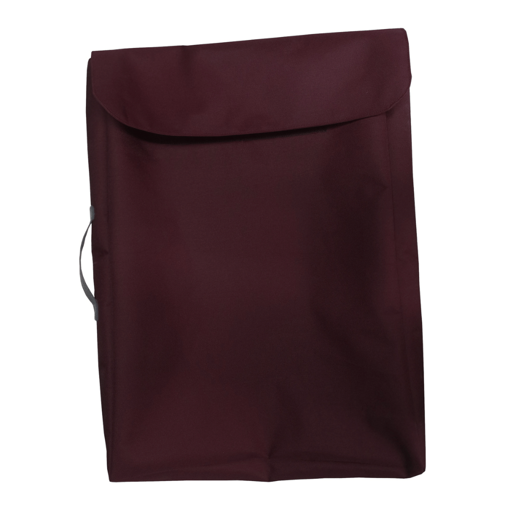 Maroon Hydrotuff fabric cover for portable table.