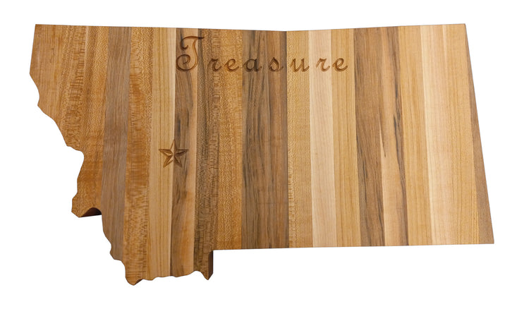 Montana Handcrafted state-shaped charcuterie board made from solid American hard maple, featuring engraved details and a food-safe finish.