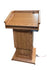 Counselor Lift™ Walnut Podium with electric height adjustment, premium hardwood, and mobility casters.