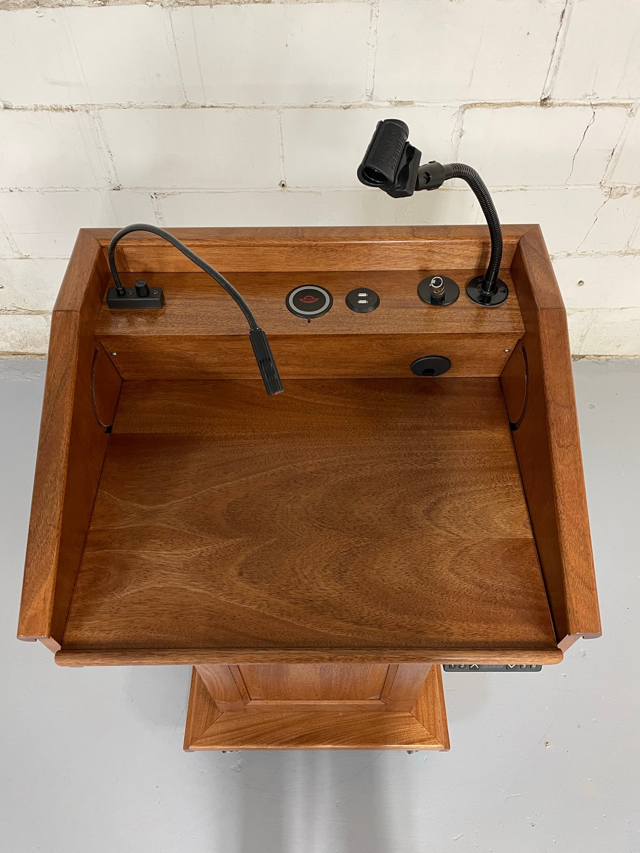 Flexible LED gooseneck light for Executive Wood Podiums and lecterns.