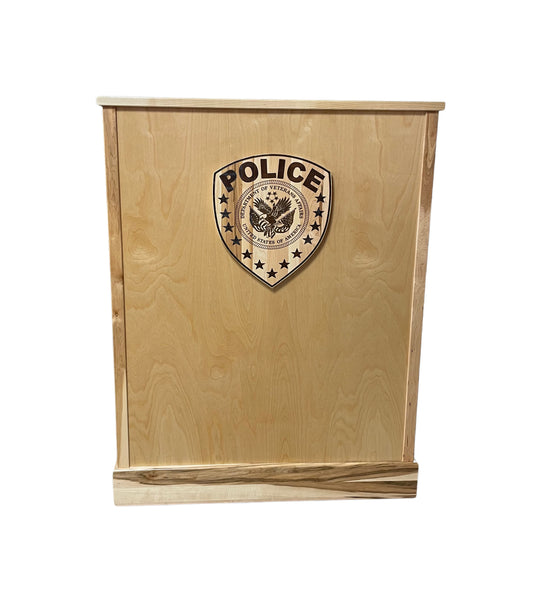 Defender Step-In Workstation with Level III ballistic protection, designed for schools, police stations, and courthouses.