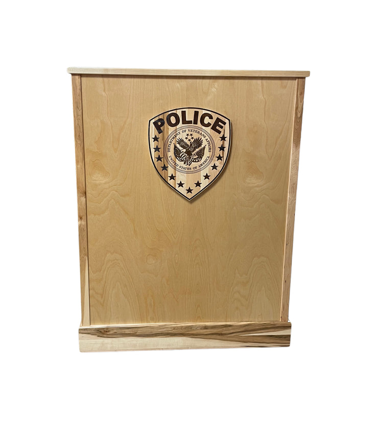 Defender Step-In Workstation with Level III ballistic protection, designed for schools, police stations, and courthouses.