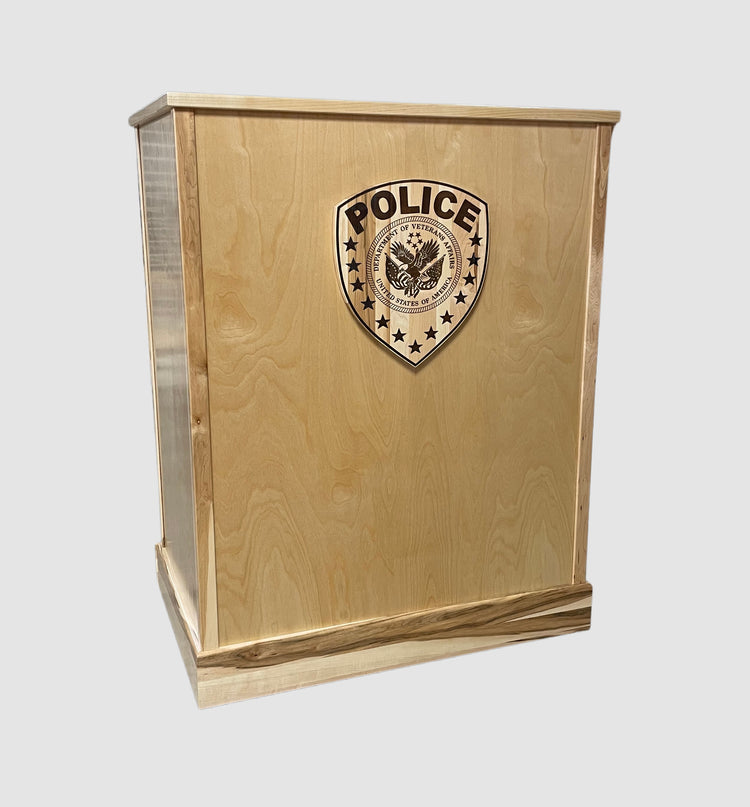 Defender Step-In Workstation with Level III ballistic protection, designed for schools, police stations, and courthouses.