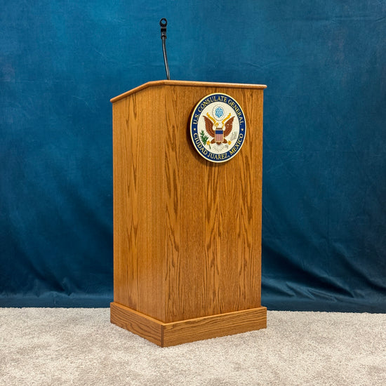 Oak podium with a seal stained early american
