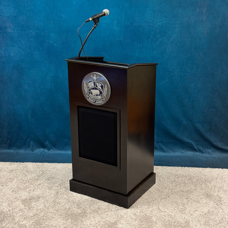 cherry wood podium with built in sound