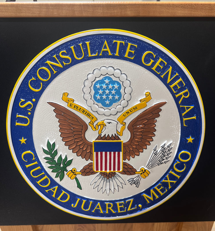 Custom engraved and painted seal for lecterns, up to 12 inches, for a premium and detailed finish.