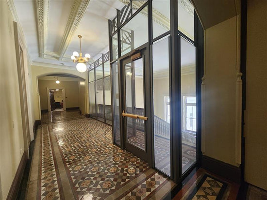Full Vision Door – French-style bullet-resistant door featuring a full-length NIJ Level 3A polycarbonate window for security and elegance.