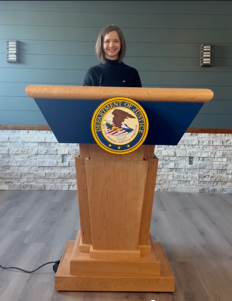 "Titan™ Premium Solid Hardwood Height Adjustable Lectern, featuring a sturdy, elegant design with customizable height for comfort during presentations and speeches. Crafted from high-quality wood for lasting durability and style."



