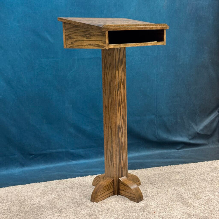Pedestal Lectern PSS243 - Solid Oak Podium with Dark Walnut Stain QUICK SHIP