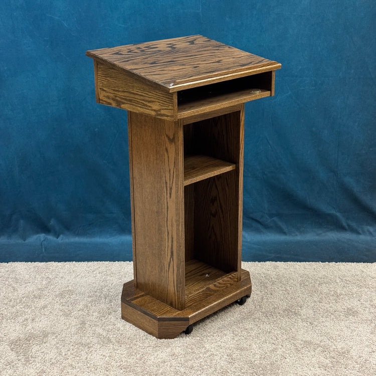 Senator™ Podium – Handcrafted Solid Oak Lectern with Storage & Mobility
