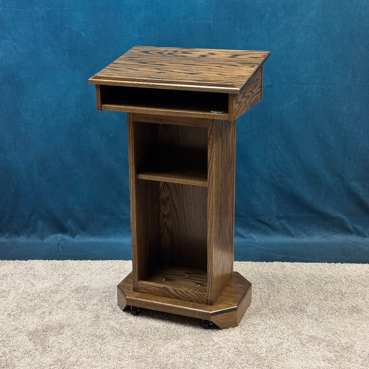 Senator™ Podium – Handcrafted Solid Oak Lectern with Storage & Mobility