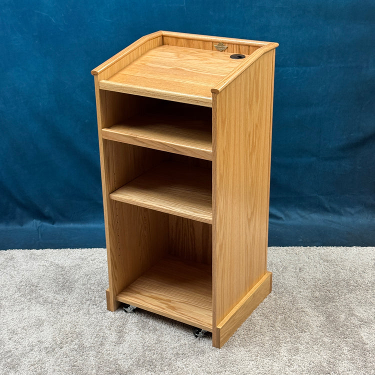 Graduate™ Podium GRAD411 – Solid Oak Wood Lectern with Shelves & Casters